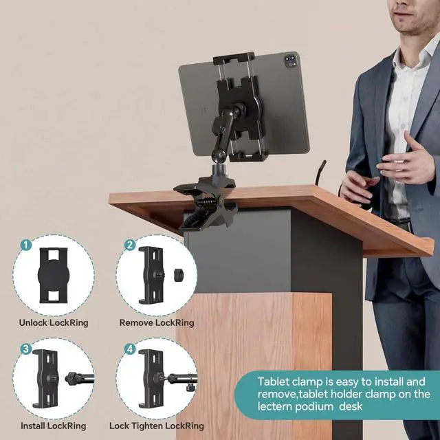 Alt view image 6 of 7 - Tablet Holder Jaws Flex Clamp Clip Mount,360°Adjustable Aluminium Alloy Arm iPad Stand for Desk/Table/Post/Board,Compatible with 4.7~12.9" iPad/Nexus/e-Reader/Switch/Fire HD/iPhone