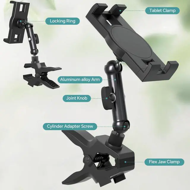 Alt view image 7 of 7 - Tablet Holder Jaws Flex Clamp Clip Mount,360°Adjustable Aluminium Alloy Arm iPad Stand for Desk/Table/Post/Board,Compatible with 4.7~12.9" iPad/Nexus/e-Reader/Switch/Fire HD/iPhone