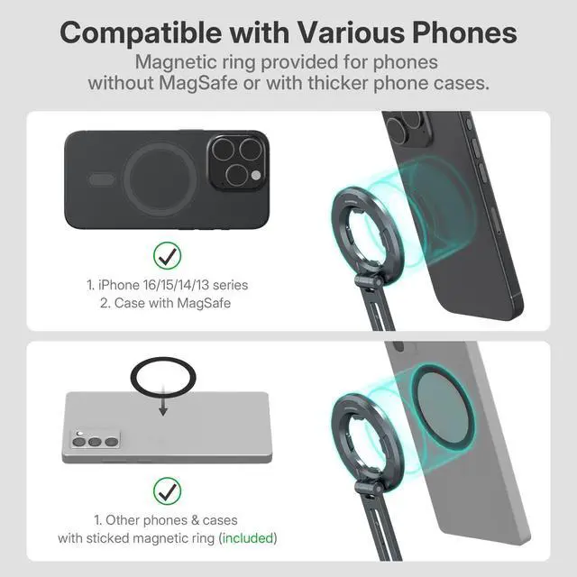 Alt view image 5 of 7 - Magnetic iPad Tripod Stand Universal for iPad Pro/Air/Mini & iPhone 15-12 Series | 360° Rotation Portable Tablet Holder with 2-in-1 Desktop & Handheld Modes | Lightweight 105g