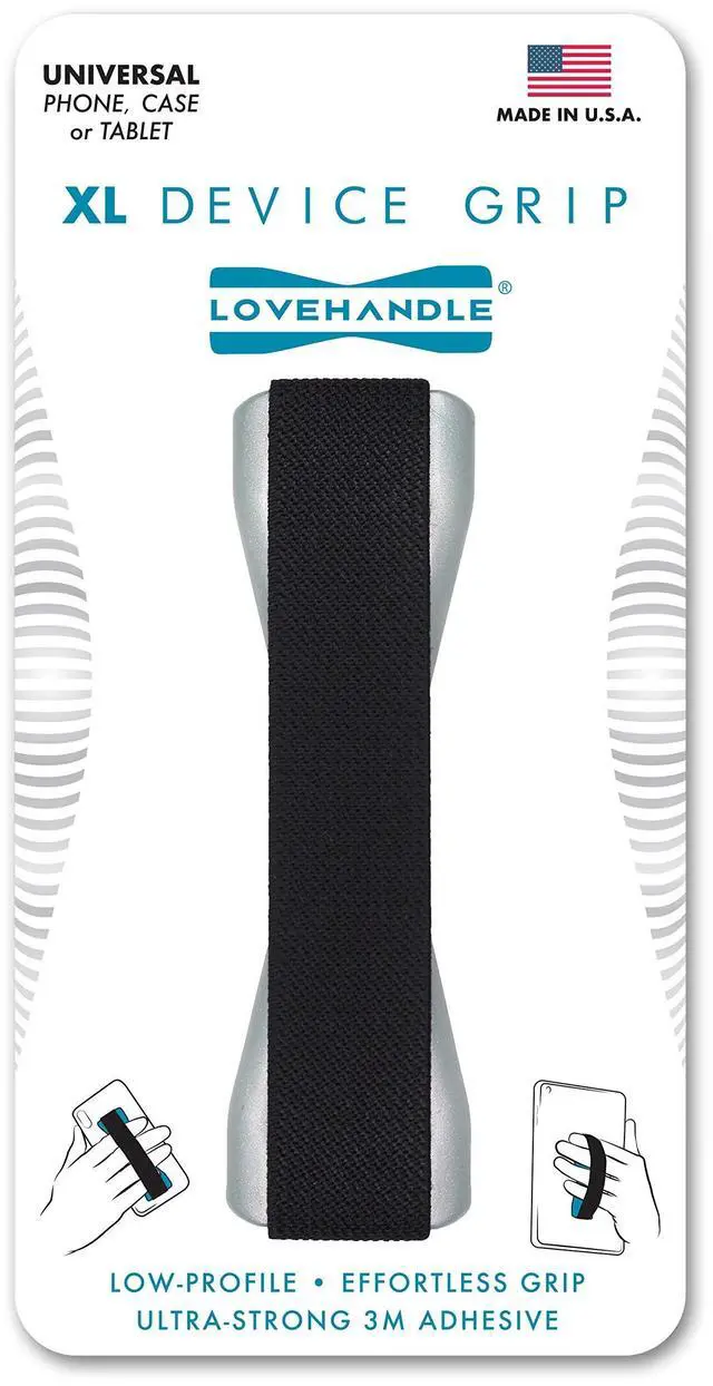Main image of Tablet/XL Grip for Most Tablets and Large Smartphones - Black Elastic Strap Finger Grip with Grey Base (LHT-01-Grey)
