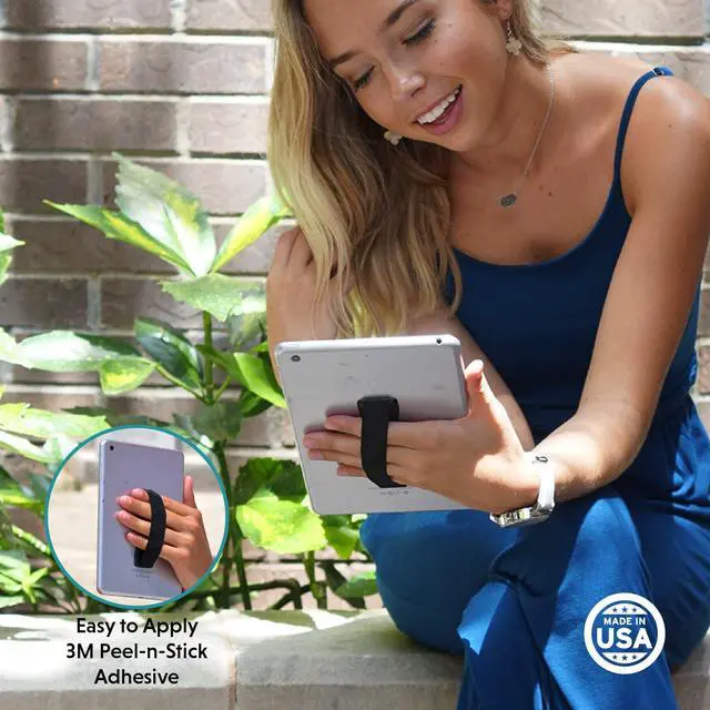 Alt view image 3 of 7 - Tablet/XL Grip for Most Tablets and Large Smartphones - Black Elastic Strap Finger Grip with Grey Base (LHT-01-Grey)