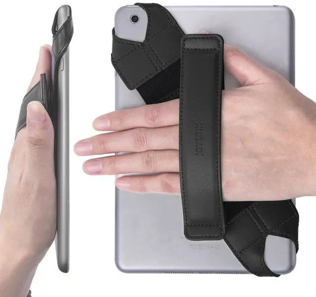 Main image of Universal Tablet Hand Strap Holder, 360 Degrees Swivel Leather Handle Grip with Elastic Belt, Secure & Portable for 7.9" -8.4" Tablets (Samsung Asus Acer Google iPad mini), Black