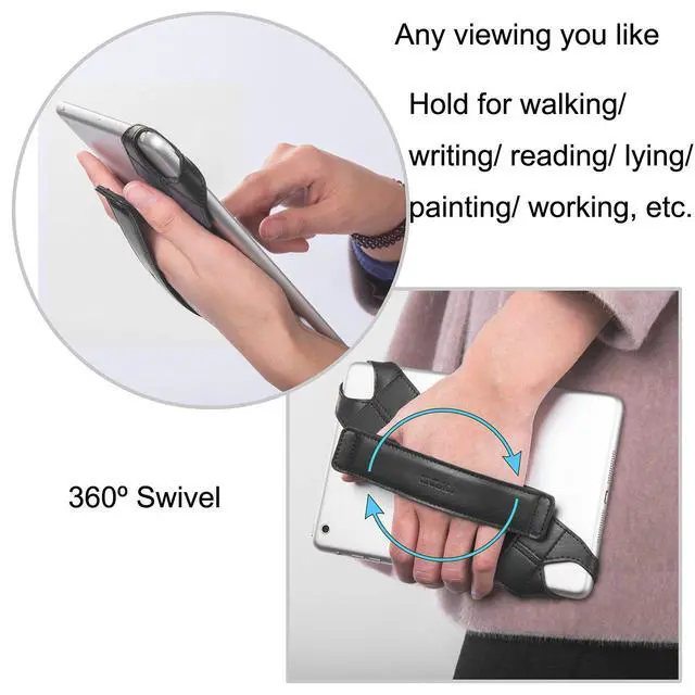 Alt view image 2 of 7 - Universal Tablet Hand Strap Holder, 360 Degrees Swivel Leather Handle Grip with Elastic Belt, Secure & Portable for 7.9" -8.4" Tablets (Samsung Asus Acer Google iPad mini), Black