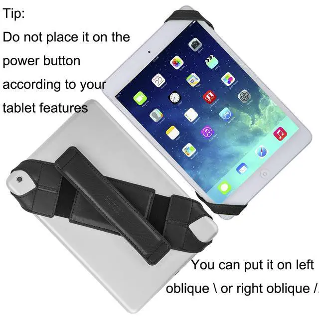 Alt view image 3 of 7 - Universal Tablet Hand Strap Holder, 360 Degrees Swivel Leather Handle Grip with Elastic Belt, Secure & Portable for 7.9" -8.4" Tablets (Samsung Asus Acer Google iPad mini), Black
