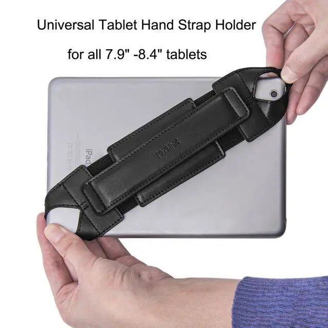 Alt view image 6 of 7 - Universal Tablet Hand Strap Holder, 360 Degrees Swivel Leather Handle Grip with Elastic Belt, Secure & Portable for 7.9" -8.4" Tablets (Samsung Asus Acer Google iPad mini), Black