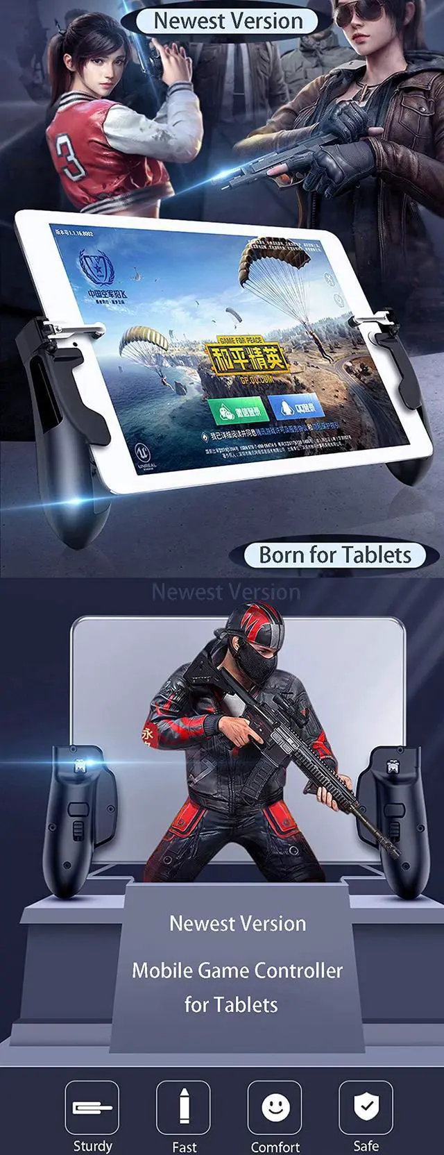 Alt view image 2 of 3 - Mobile Game Controller for iPad/Tablets, Sensitive Shoot Aim Gamepad Trigger for PUBG/Knives Out, Handgrip for Tablet & Smartphones