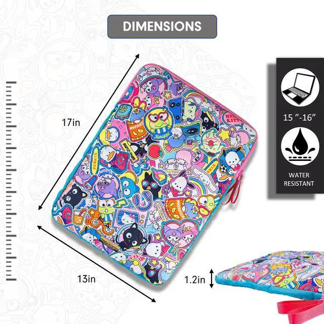 Alt view image 4 of 7 - Sanrio | Puffy Laptop Sleeve | 15-16 Inch, Quilted Pillow Puffer Laptop Carrying Case, Computer Sleeve | Hello Kitty & Friends Stickers