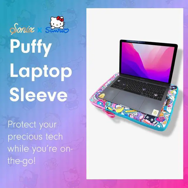 Alt view image 6 of 7 - Sanrio | Puffy Laptop Sleeve | 15-16 Inch, Quilted Pillow Puffer Laptop Carrying Case, Computer Sleeve | Hello Kitty & Friends Stickers