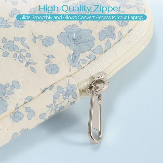 Alt view image 5 of 7 - 13-14 inch Cotton Quilted Laptop Sleeve for Women, Aesthetic Puffy Laptop Case Carrying Bag Compatible with MacBook Air/Pro 13/Pro 14, Soft Computer Liner Bag (Blue Floral, 13.3 inch)