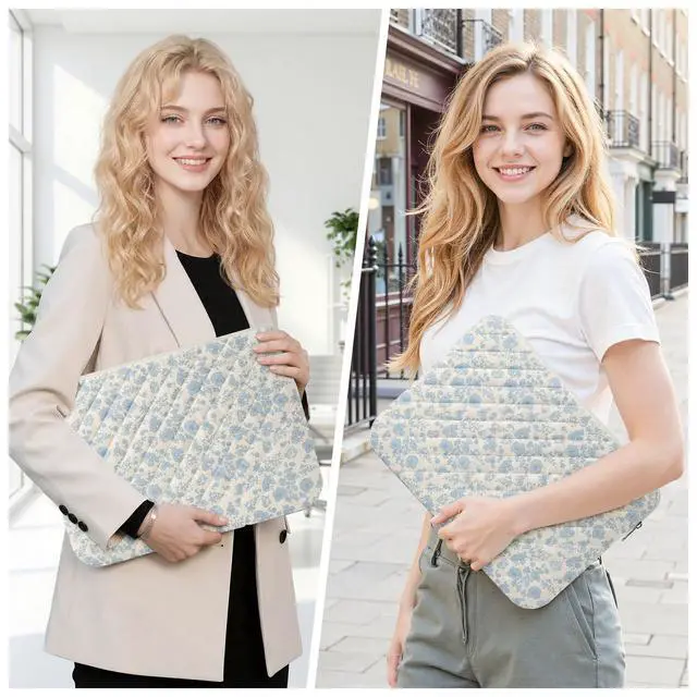 Alt view image 7 of 7 - 13-14 inch Cotton Quilted Laptop Sleeve for Women, Aesthetic Puffy Laptop Case Carrying Bag Compatible with MacBook Air/Pro 13/Pro 14, Soft Computer Liner Bag (Blue Floral, 13.3 inch)