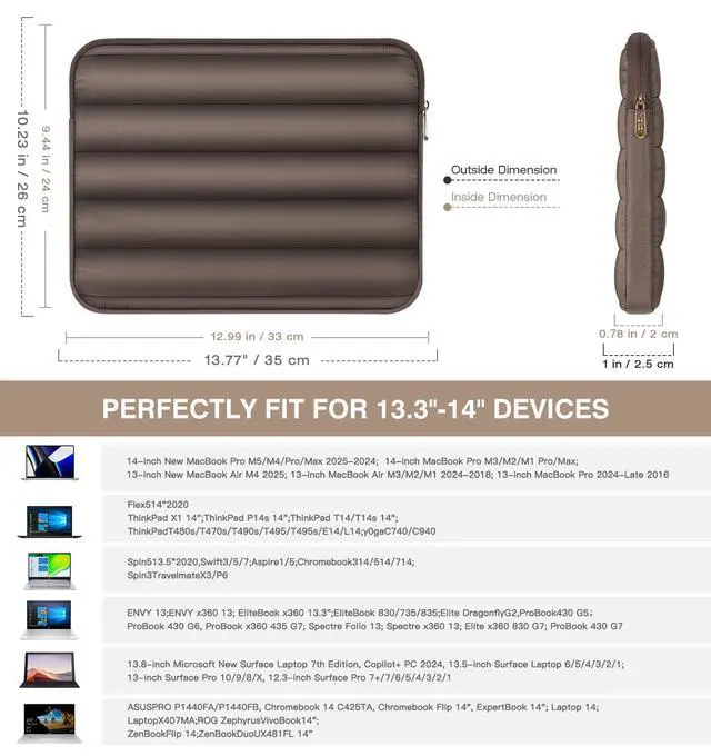 Alt view image 2 of 7 - 13-14 Inch Puffy Laptop Sleeve Bag Padded Protective Carrying Case