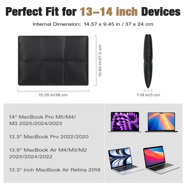 Alt view image 2 of 7 - 13.3-14 Inch Puffer Quilted Laptop Sleeve Soft Inner Lining Carry Case