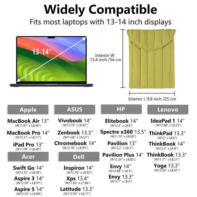 Alt view image 5 of 7 - Puffy Laptop Sleeve 13-14 Inch Streak-Green, Protective Carrying Case for Men and Women, Cute Case Bag Compatible with 13 and 14 Inch Laptops, for MacBook Air M2, Asus/Dell Xps in Cover