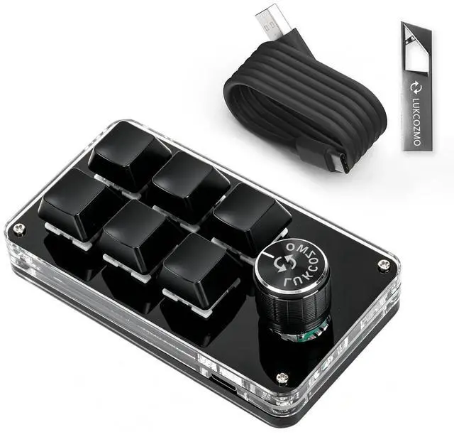 Main image of Macro Pad Programmable Customized 6-Key Mini Mechanical Gaming Keyboard One Handed Keyboard BT OSU Multifunctional Knob with Type C Cable (Updated Software in USB Drive Black)