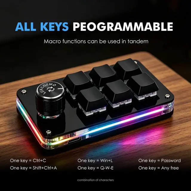 Alt view image 2 of 7 - Macro Pad Programmable Customized 6-Key Mini Mechanical Gaming Keyboard One Handed Keyboard BT OSU Multifunctional Knob with Type C Cable (Updated Software in USB Drive Black)