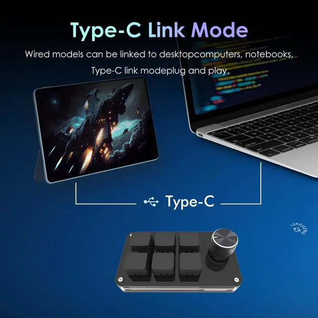 Alt view image 4 of 7 - Macro Pad Programmable Customized 6-Key Mini Mechanical Gaming Keyboard One Handed Keyboard BT OSU Multifunctional Knob with Type C Cable (Updated Software in USB Drive Black)