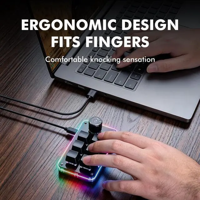 Alt view image 3 of 7 - Macro Pad Programmable Customized 6-Key Mini Mechanical Gaming Keyboard One Handed Keyboard BT OSU Multifunctional Knob with Type C Cable (Updated Software in USB Drive Black)