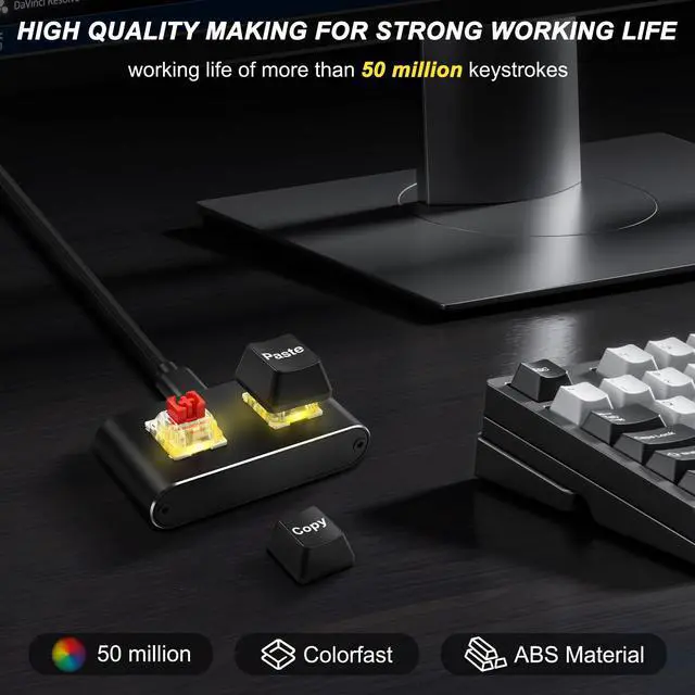 Alt view image 3 of 7 - Copy and Paste Keyboard Mini 2 Key Keypad USB Type-C PC Hot Swap