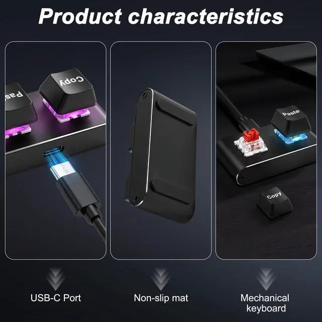 Alt view image 4 of 7 - Copy and Paste Keyboard Mini 2 Key Keypad USB Type-C PC Hot Swap