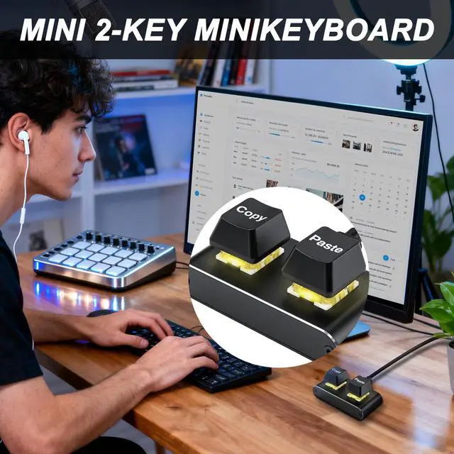 Alt view image 6 of 7 - Copy and Paste Keyboard Mini 2 Key Keypad USB Type-C PC Hot Swap