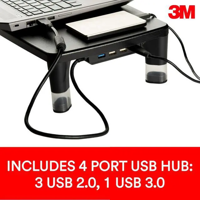 Alt view image 3 of 7 - Monitor Computer Stand, 21.6 in x 9.4 in, 4 Port USB Hub