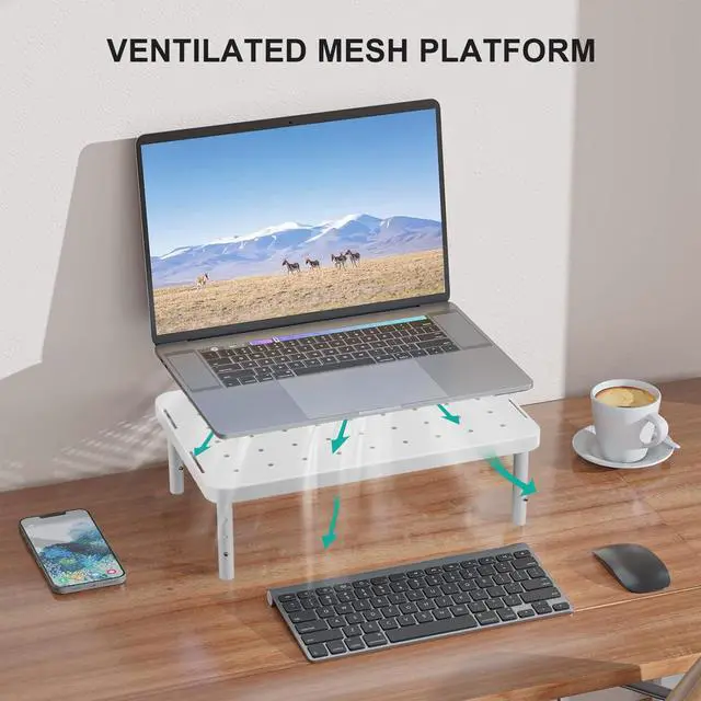 Alt view image 5 of 7 - Computer Monitor Stand for Desk, Adjustable Laptop Riser, up to 44 lbs