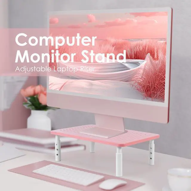 Alt view image 2 of 7 - 2 Pack Monitor Riser Desktop Stand Flat Screen TV Monitor Stand Pink
