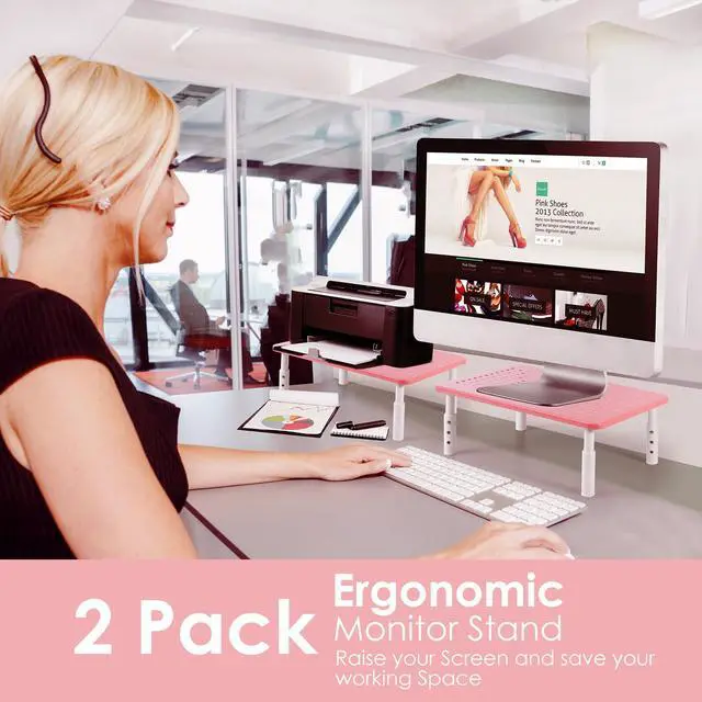 Alt view image 4 of 7 - 2 Pack Monitor Riser Desktop Stand Flat Screen TV Monitor Stand Pink