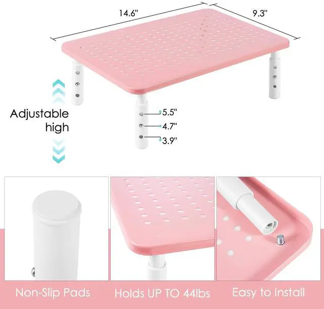 Alt view image 5 of 7 - 2 Pack Monitor Riser Desktop Stand Flat Screen TV Monitor Stand Pink