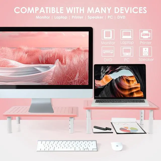 Alt view image 6 of 7 - 2 Pack Monitor Riser Desktop Stand Flat Screen TV Monitor Stand Pink