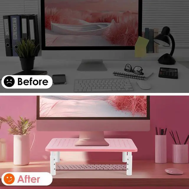 Alt view image 7 of 7 - 2 Pack Monitor Riser Desktop Stand Flat Screen TV Monitor Stand Pink