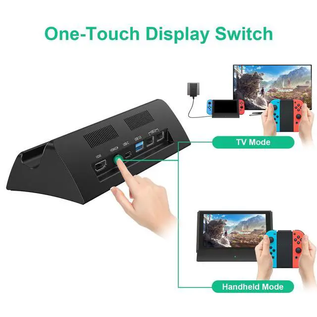 Alt view image 3 of 6 - TV Docking Station for Switch,Replacement for Official Switch Dock,Docking Station Support 4K HD Adapter Output with Cable and 15V/2.6A USB-C Charger