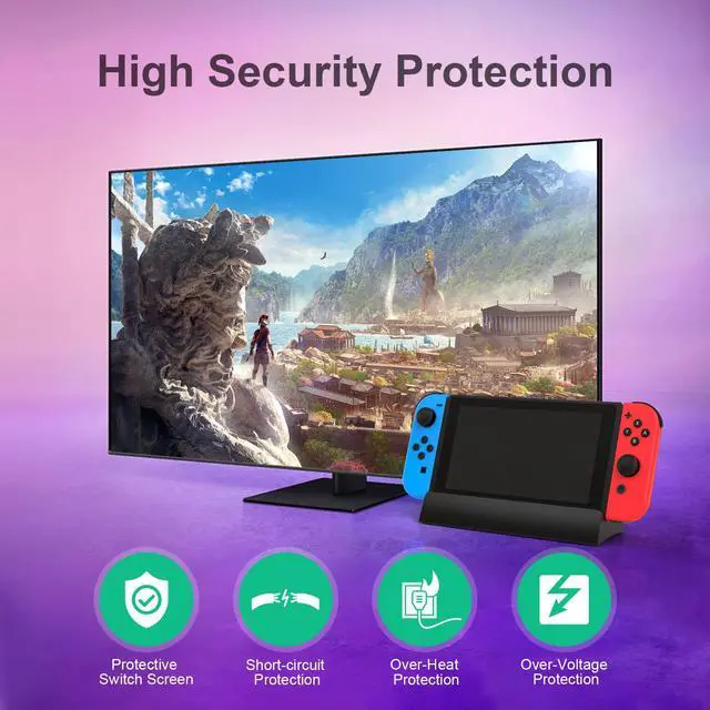 Alt view image 4 of 6 - TV Docking Station for Switch,Replacement for Official Switch Dock,Docking Station Support 4K HD Adapter Output with Cable and 15V/2.6A USB-C Charger