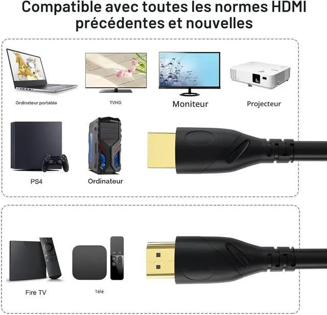Alt view image 3 of 7 - 8K HDMI Cable 6ft, 48Gbps Ultra High Speed HDMI 2.1 Cord,Gold Plated Connectors, Supports 8K@60Hz & 4K@120Hz,eARC, HDR, 3D,Compatible with PS5, Xbox Series X/S, Soundbar, 4K TV, Blu-Ray Player