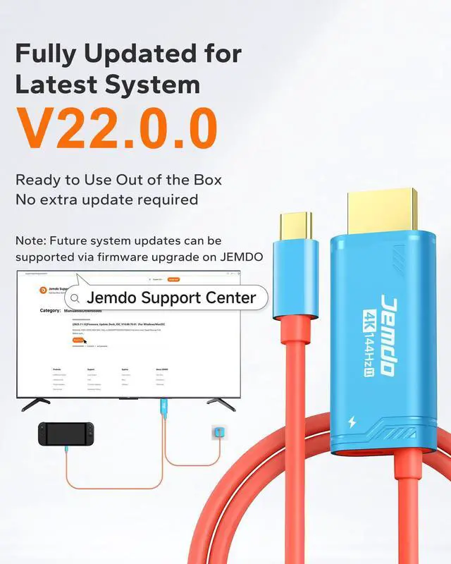 Alt view image 2 of 7 - Switch 2 (22.0.0+) Dock HDMI Cable 4K@144Hz HDR, 6.6ft USB-C to HDMI 2.1 48Gbps High-Speed TV Dock, 100W PD Play While Charging Portable Travel HDMI Adapter, Compatible with Switch 2/2017/OLED