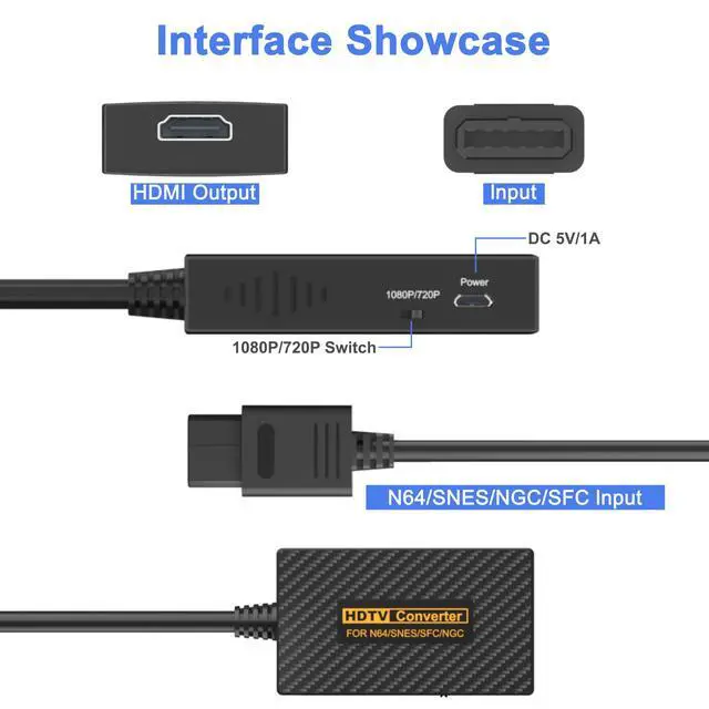 Alt view image 5 of 7 - N64 to HDMI Adapter, N64 HDMI, HDMI Converter for N64/Game Cube/SNES/SFC Support 16:9/4:3 Conversion with Link Cable and USB Cable