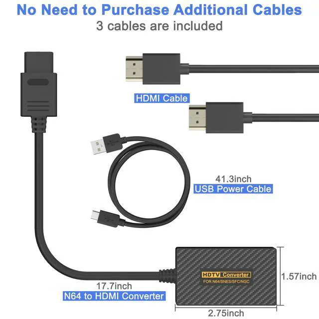 Alt view image 3 of 7 - N64 to HDMI Adapter, N64 HDMI, HDMI Converter for N64/Game Cube/SNES/SFC Support 16:9/4:3 Conversion with Link Cable and USB Cable