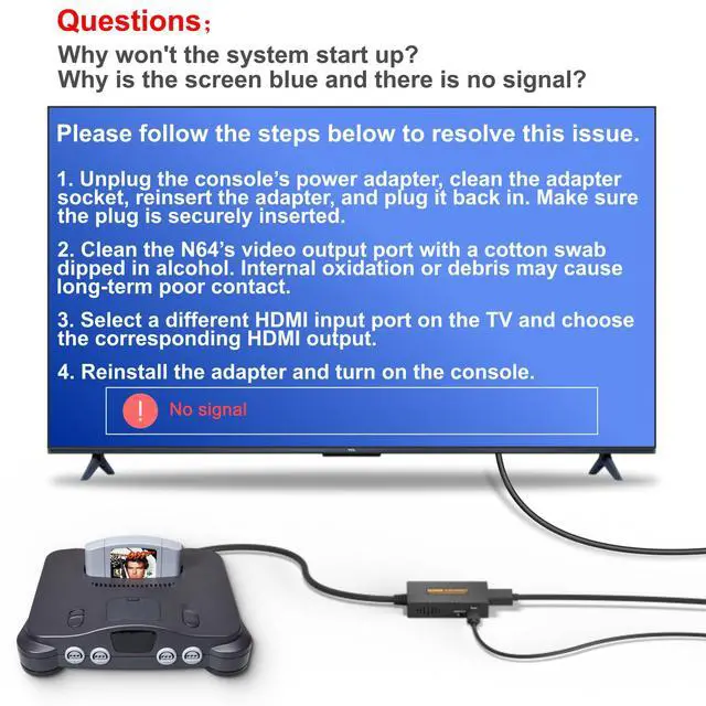 Alt view image 7 of 7 - N64 to HDMI Adapter, N64 HDMI, HDMI Converter for N64/Game Cube/SNES/SFC Support 16:9/4:3 Conversion with Link Cable and USB Cable