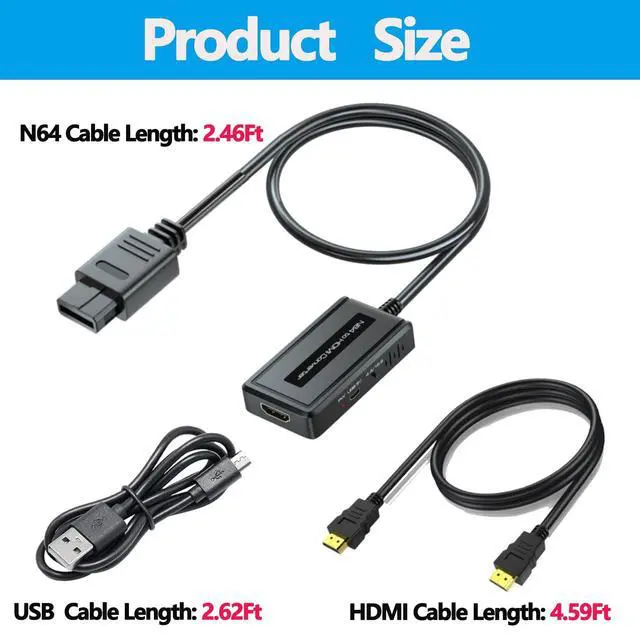 Alt view image 5 of 6 - N64 to HDMI Adapter,Converter Adapter Supports 4:3/16:9 Aspect Ratio Switching Output,Compatible with Gamecube/N64/SNES/SFC Console,Converter with USB Cable