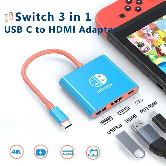 Alt view image 2 of 6 - Docking Station for Nintendo Switch, 3-Port USB C Multiport Digital AV Converter Adapter with 4K HDMI USB 3.0 100W Charging Port, Switch Travel Dock with HDMI for MacBook Pro, Dell XPS, HP, etc