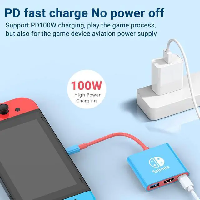 Alt view image 3 of 6 - Docking Station for Nintendo Switch, 3-Port USB C Multiport Digital AV Converter Adapter with 4K HDMI USB 3.0 100W Charging Port, Switch Travel Dock with HDMI for MacBook Pro, Dell XPS, HP, etc