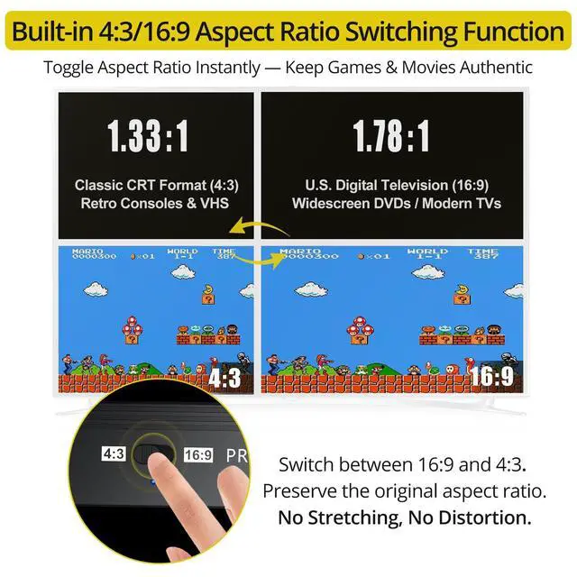 Alt view image 2 of 7 - RCA to HDMI Converter - 4:3/16:9 Switch, AV to HDMI Adapter for TV