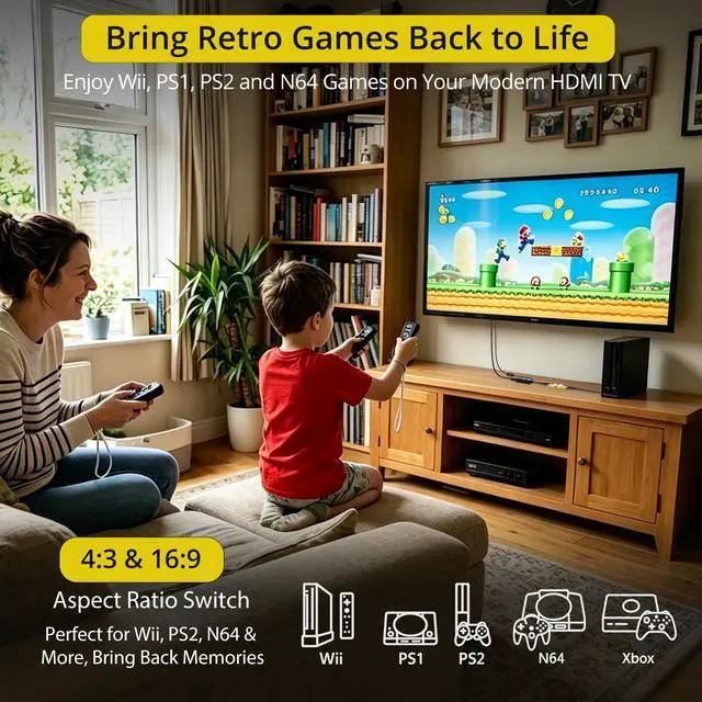 Alt view image 3 of 7 - RCA to HDMI Converter - 4:3/16:9 Switch, AV to HDMI Adapter for TV