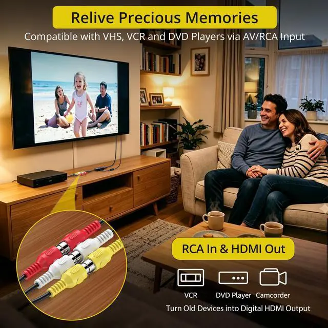Alt view image 4 of 7 - RCA to HDMI Converter - 4:3/16:9 Switch, AV to HDMI Adapter for TV