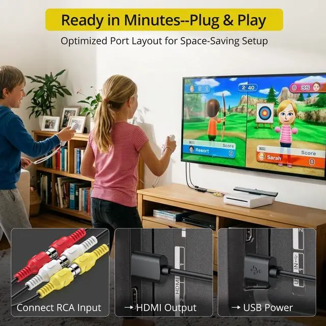 Alt view image 5 of 7 - RCA to HDMI Converter - 4:3/16:9 Switch, AV to HDMI Adapter for TV