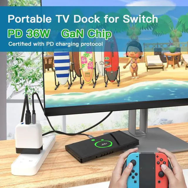 Alt view image 3 of 7 - Switch Dock Charger for Nintendo Switch, 36W Portable TV Docking Station with 4K@60Hz HDMI/USB2.0/PD USB-C Fast Charging Ports, Full-Featured USB-C Cable Included