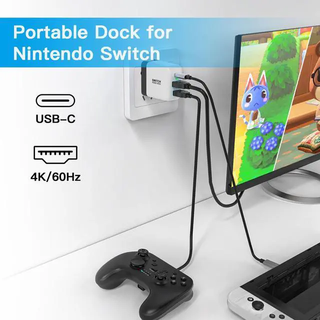 Alt view image 4 of 7 - Switch Dock Charger for Nintendo Switch, 36W Portable TV Docking Station with 4K@60Hz HDMI/USB2.0/PD USB-C Fast Charging Ports, Full-Featured USB-C Cable Included