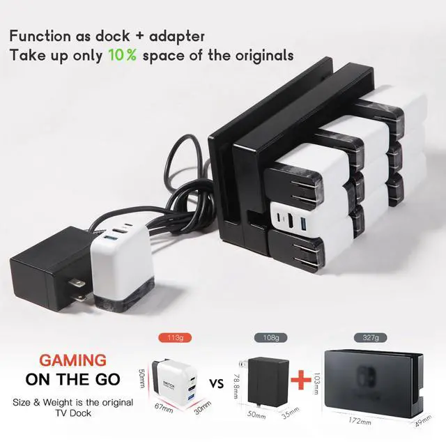 Alt view image 6 of 7 - Switch Dock Charger for Nintendo Switch, 36W Portable TV Docking Station with 4K@60Hz HDMI/USB2.0/PD USB-C Fast Charging Ports, Full-Featured USB-C Cable Included