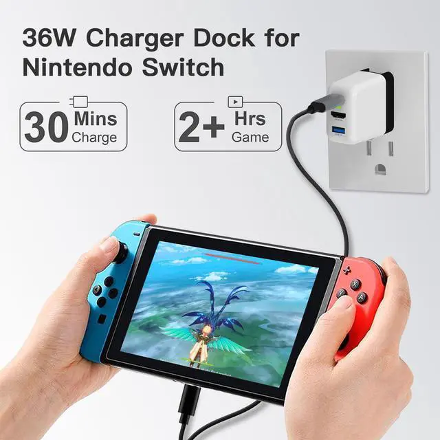 Alt view image 7 of 7 - Switch Dock Charger for Nintendo Switch, 36W Portable TV Docking Station with 4K@60Hz HDMI/USB2.0/PD USB-C Fast Charging Ports, Full-Featured USB-C Cable Included