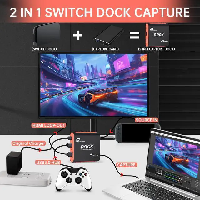Alt view image 2 of 7 - 2-in-1 Capture Card Dock for Switch 2/Switch/Steam Deck, 1080P 60FPS